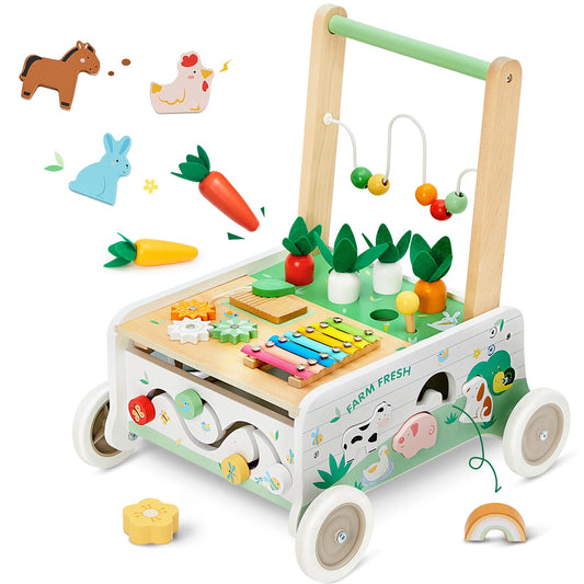 Frogprin wooden baby walker panel, engaging learning interface for early exploration