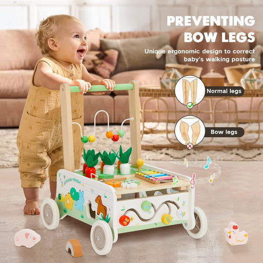 Frogprin wooden walker with xylophone for musical play during steps