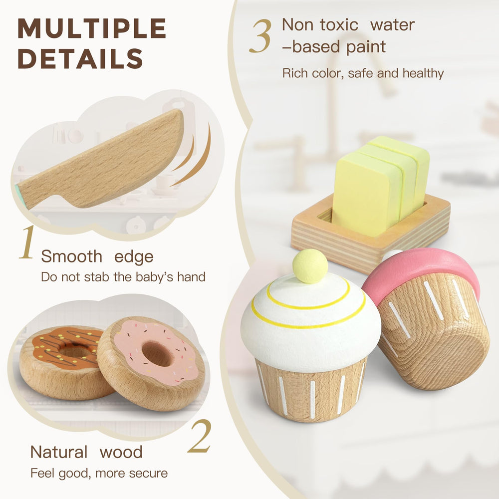 Frogprin wooden cutting knife and pastries for safe, creative baking pretend play