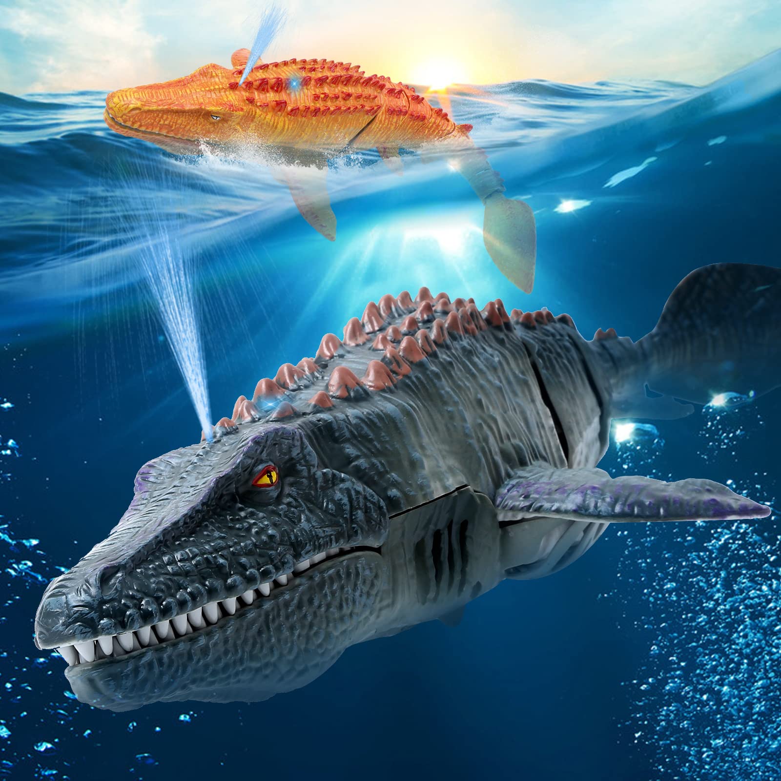 fromeasy Mosasaurus RC toy with lifelike design for realistic swimming.
