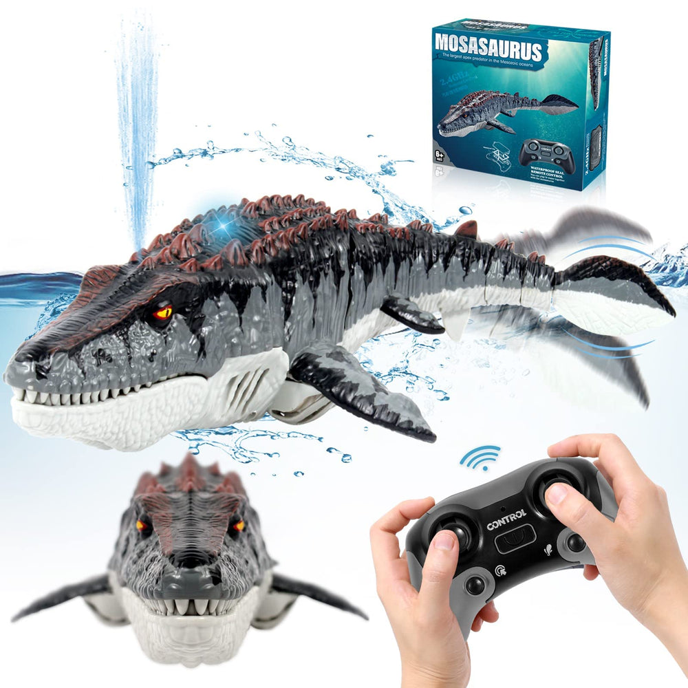 Fromeasy Mosasaurus RC toy in pool with remote control for engaging pool play
