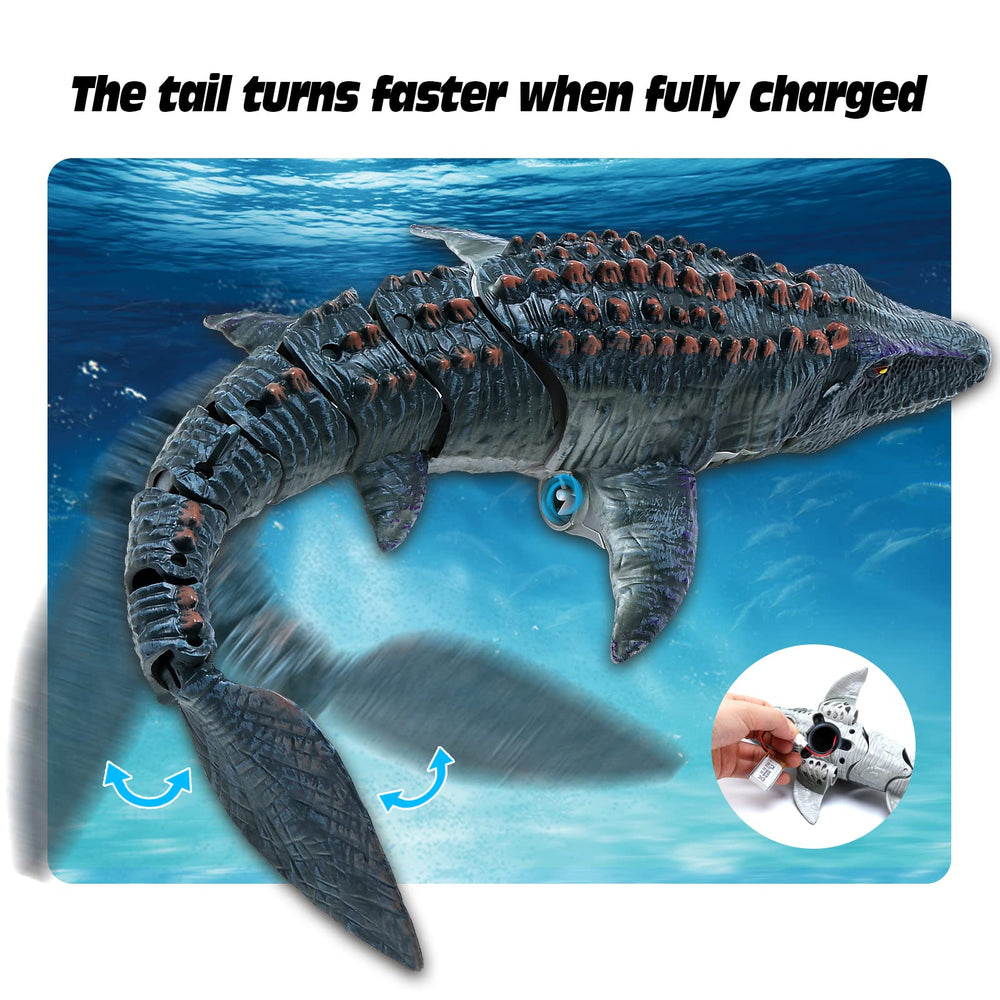 fromeasy Mosasaurus remote control in 2.4GHz for precise steering.
