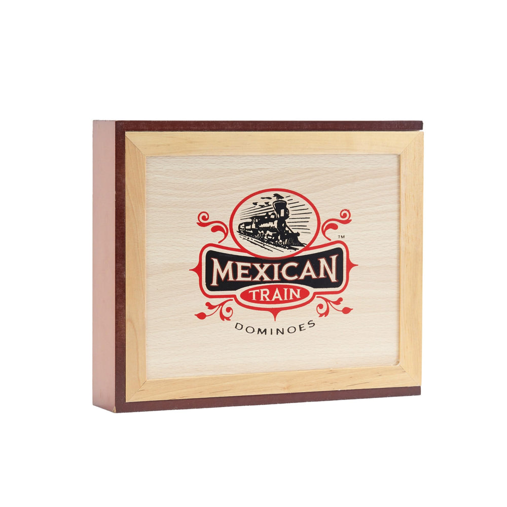 Front Porch Classics Mexican Train Dominoes box shows elegant storage for family game nights.