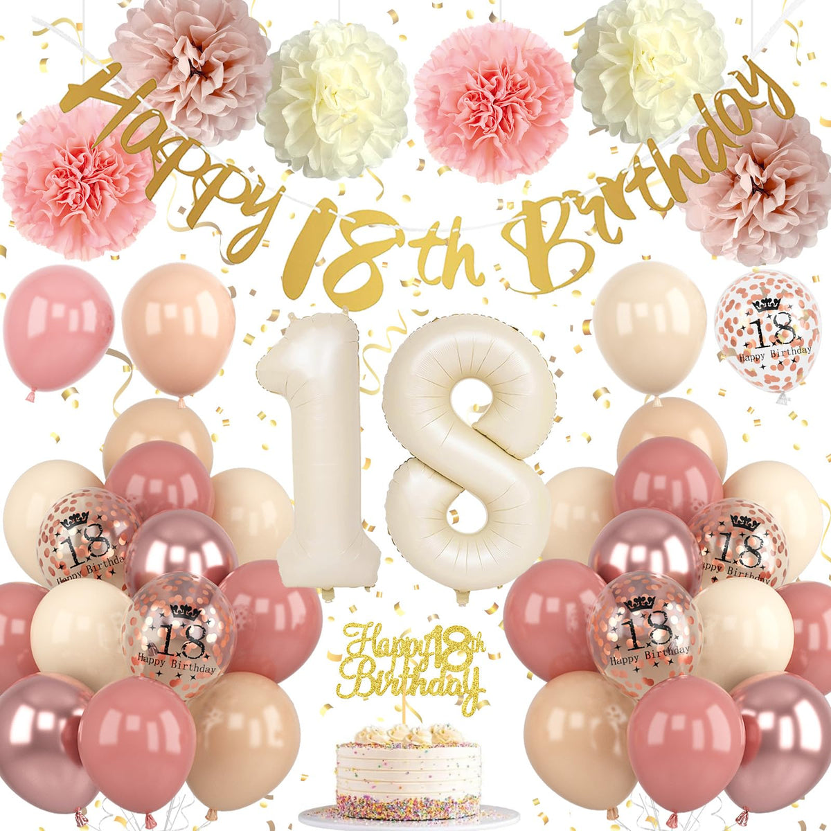 Froova 18th birthday banner garland creates a chic backdrop.