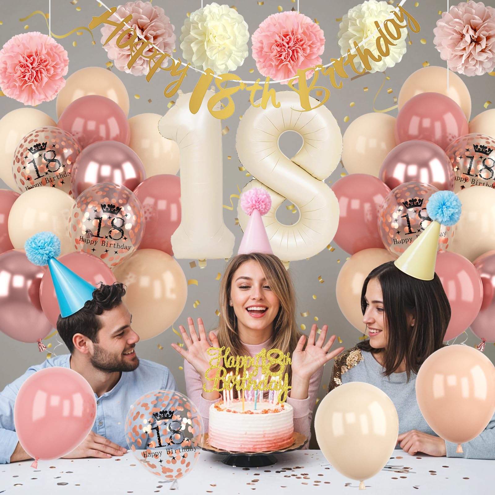 Froova 32in number 18 foil balloon anchors the milestone display.