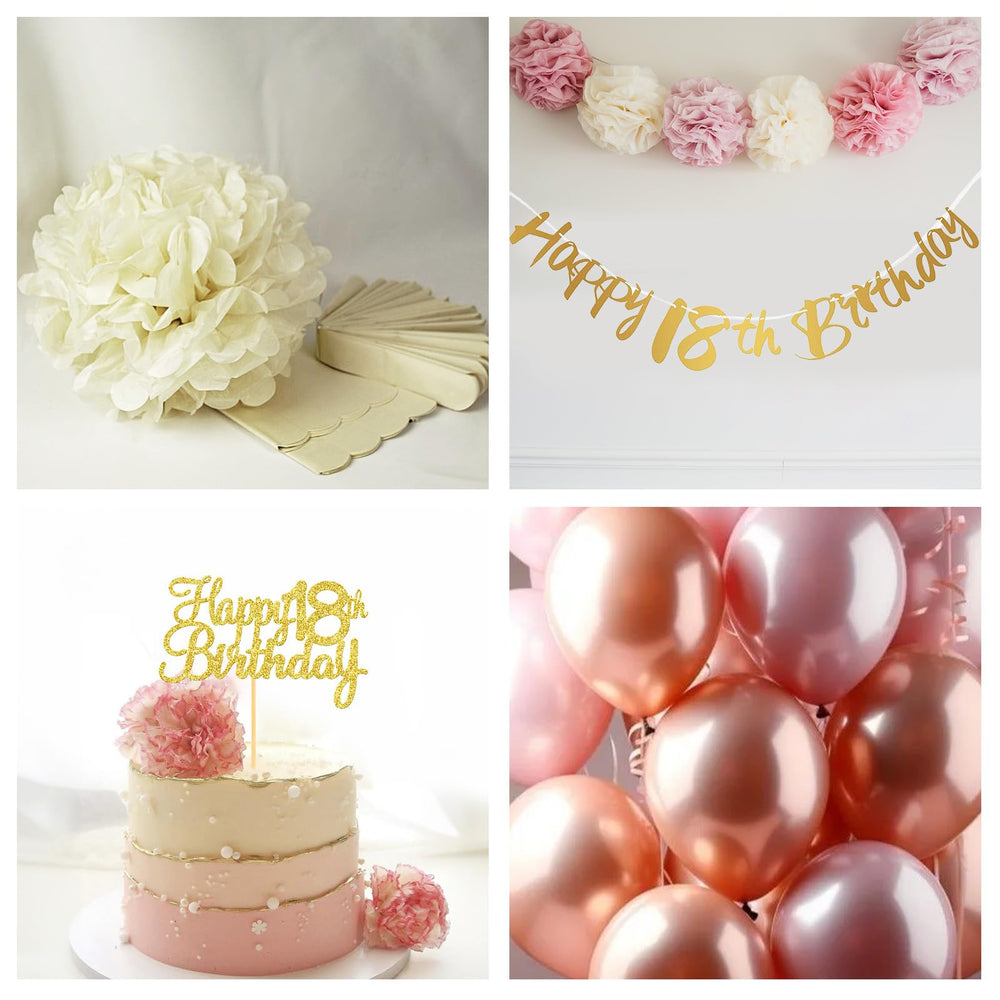 Froova rose gold 18th confetti balloons spark subtle celebration.