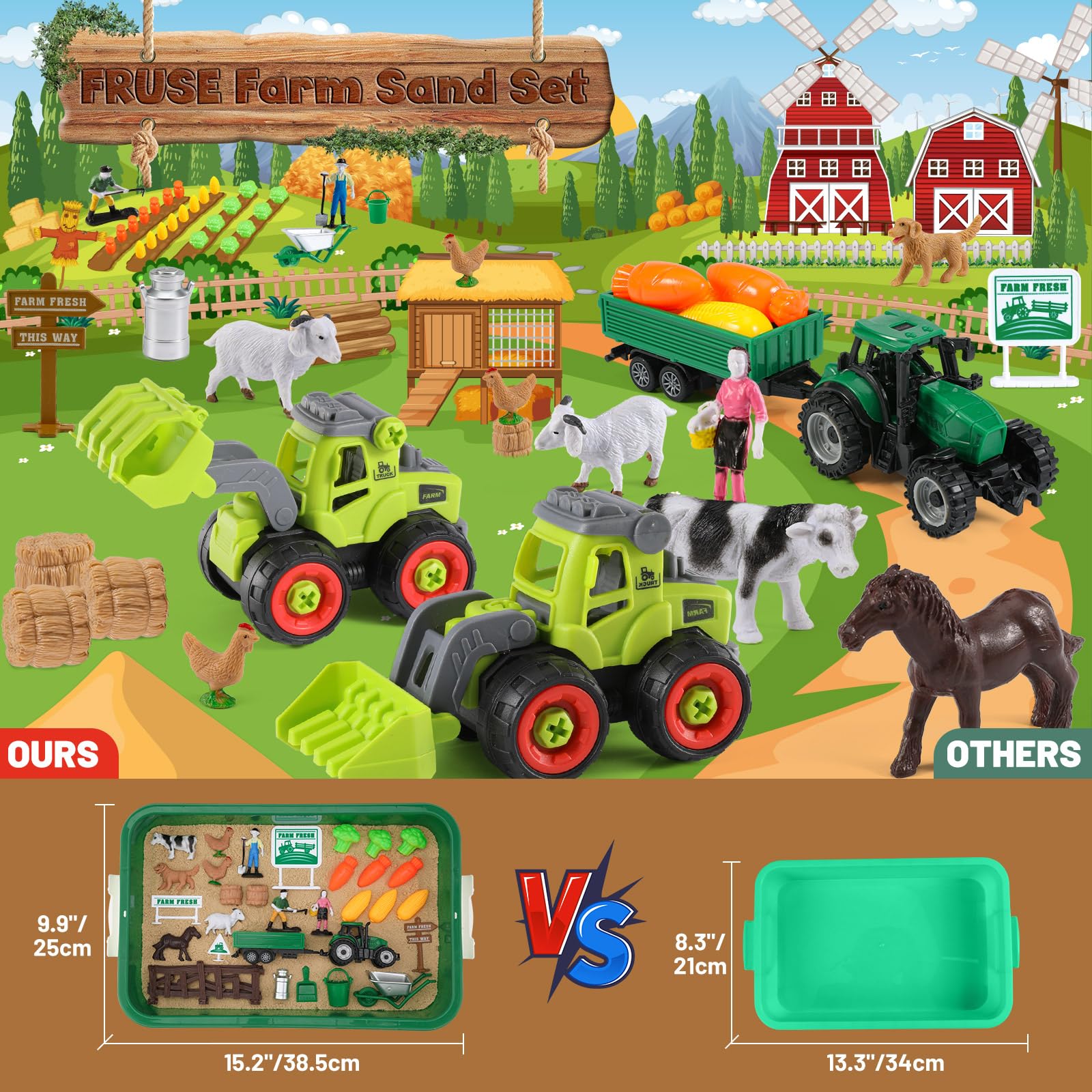 FRUSE Play Sand Farm Toys detachable tractors for hands-on construction play.