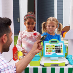FS Pretend Play Cash Register calculator aiding price checks during imaginative shopping.