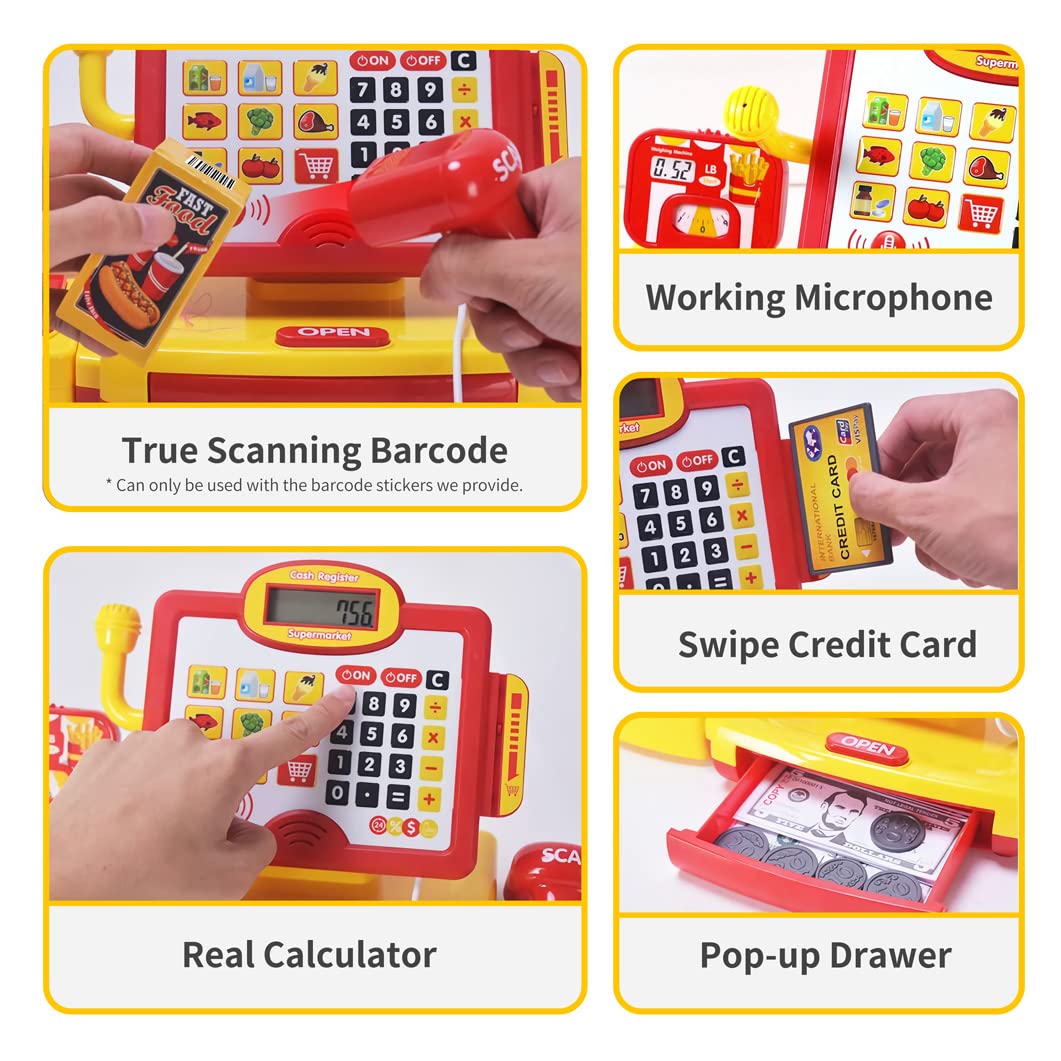 FS cash register microphone enhances language play and vocal confidence during role play.