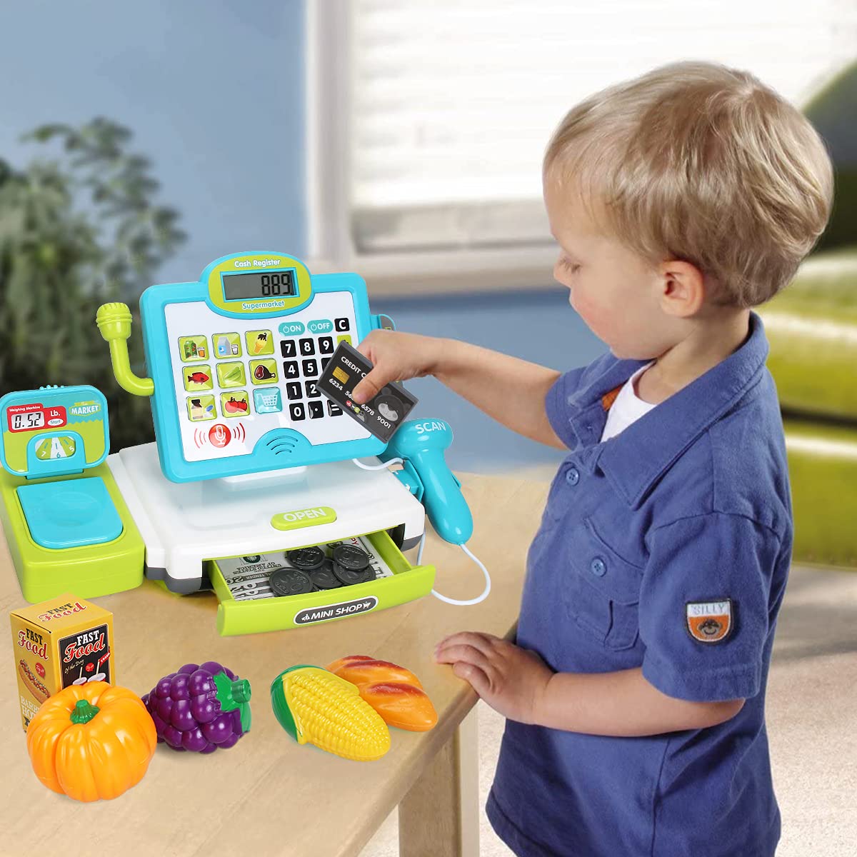 FS Pretend Play Cash Register scanner showing interactive scanning for early math pretend play.