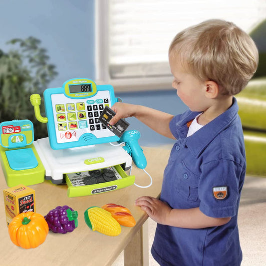 FS Pretend Play Cash Register scanner showing interactive scanning for early math pretend play.