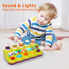 FS Toddler Pop Up Toy button closeup showing interactive controls and tiny animals