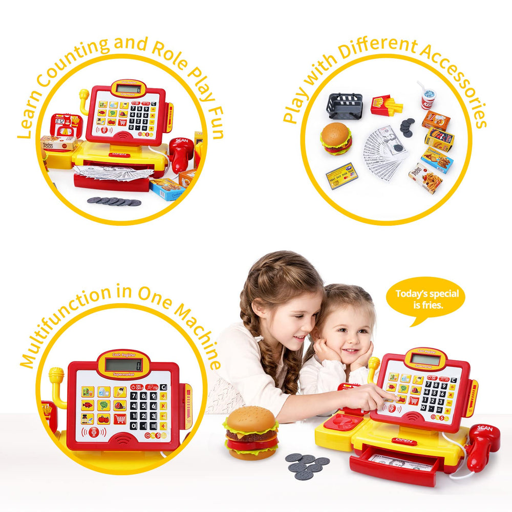 FS Toy Cash Register basket to organize items during pretend shopping.