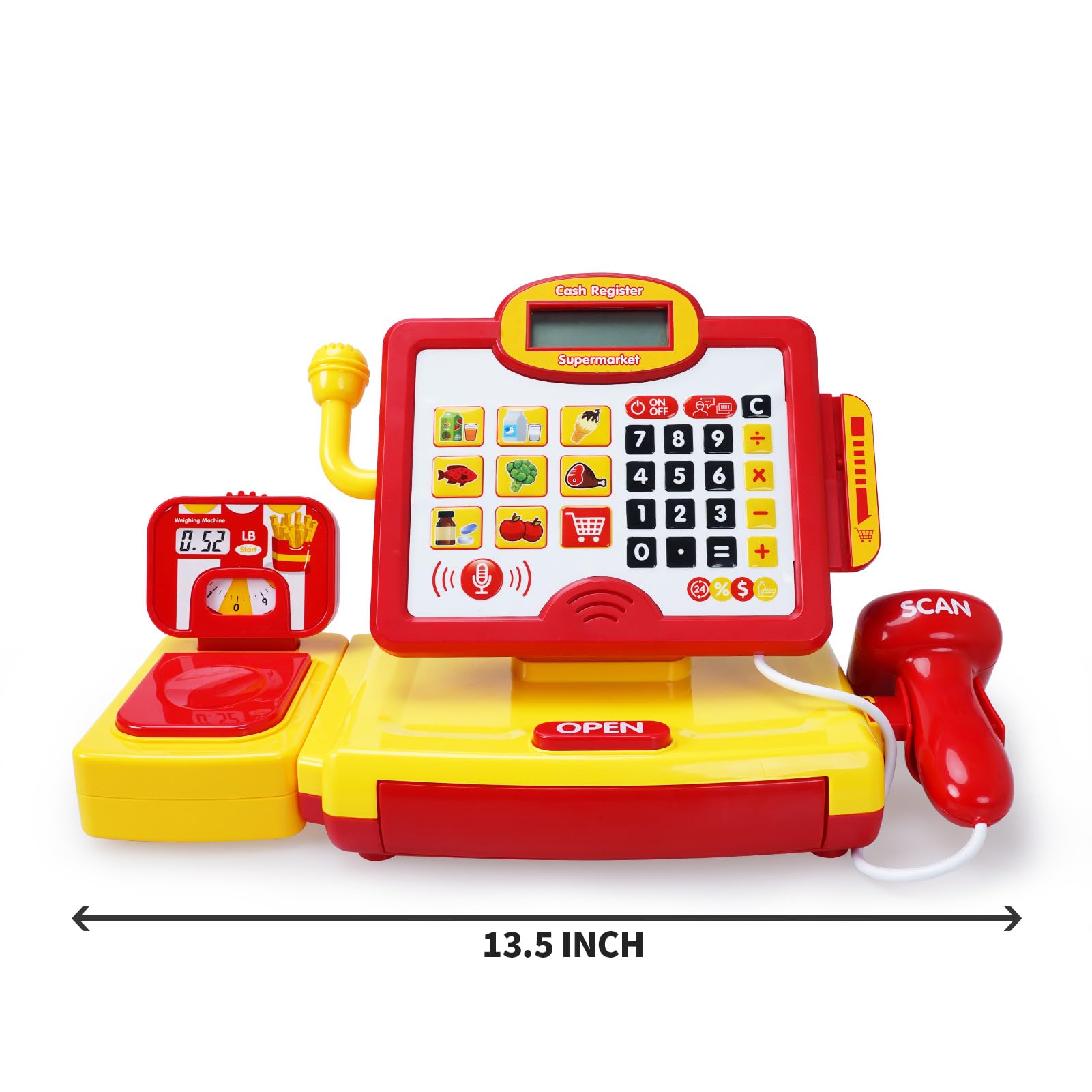 FS Toy Cash Register sound buttons add interactive fun during pretend shopping.