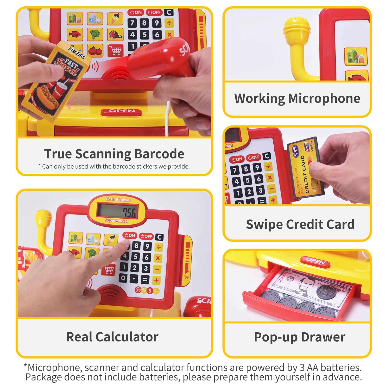 FS Toy Cash Register calculator used for quick addition during play.