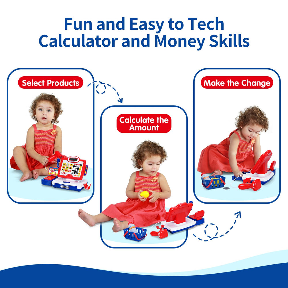 FS Toy Cash Register includes play money and coins for counting practice