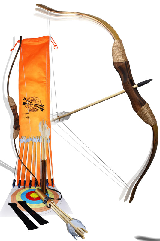FSFF enhanced wooden bow set front view for beginner archery outdoors