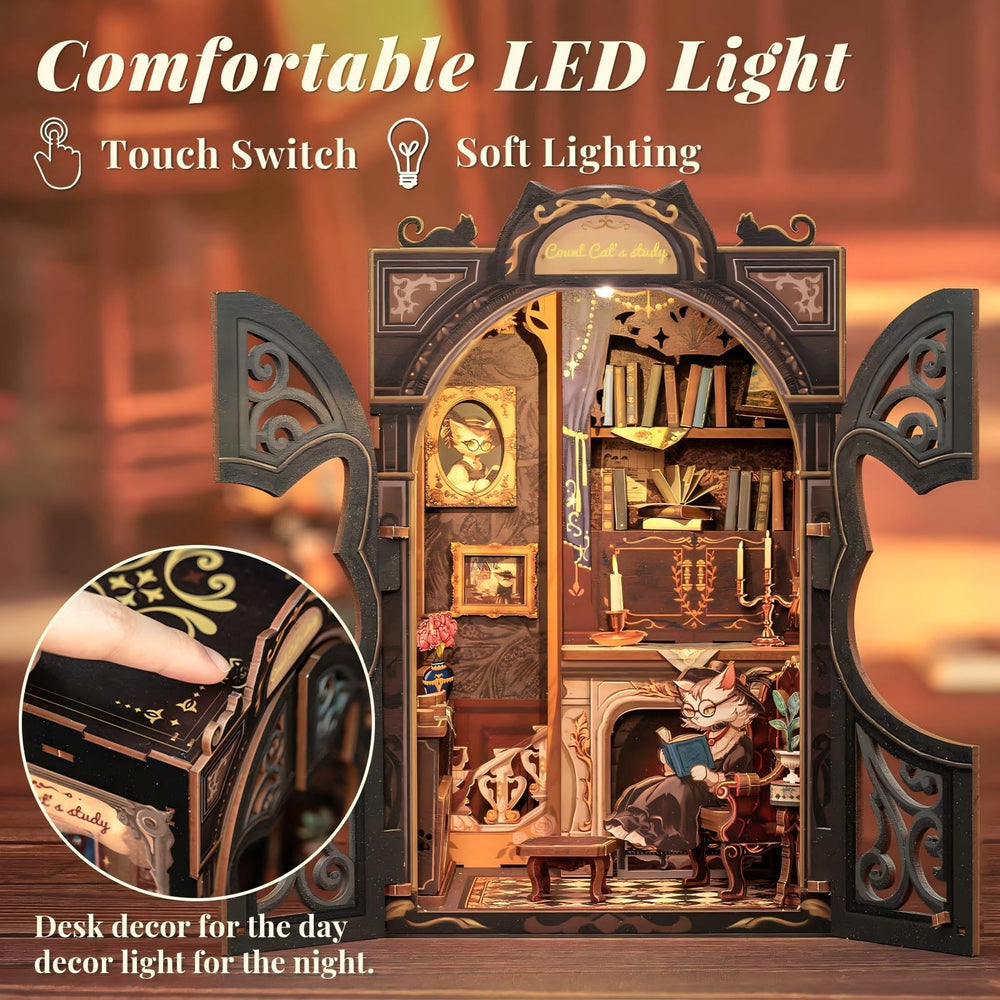 Fsolis Book Nook Count Cat's Study 108-piece kit in progress