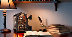 Fsolis Book Nook Count Cat's Study dust-cover protecting the finished scene