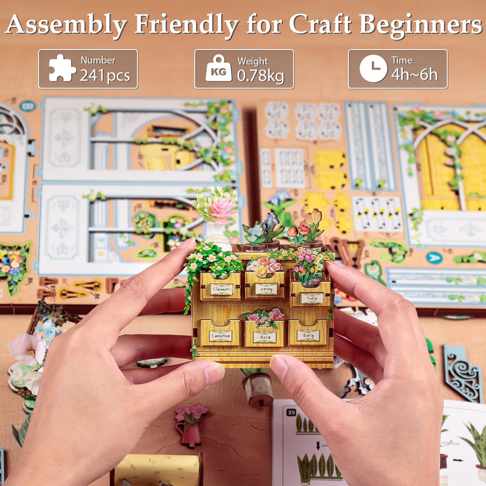 Fsolis Book Nook Kit for beginners, friendly 235-piece project with guided instructions.