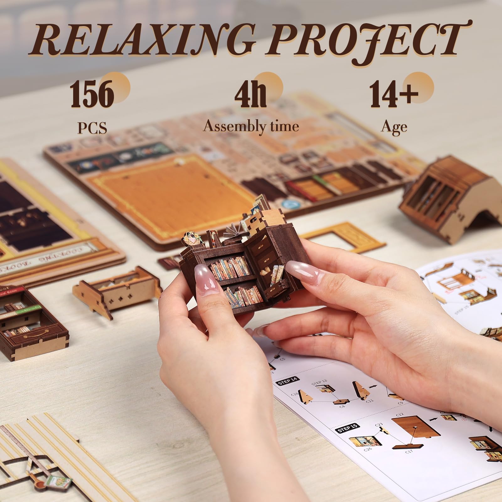 Fsolis Book Nook Kit features a tiny frog detail for charm.