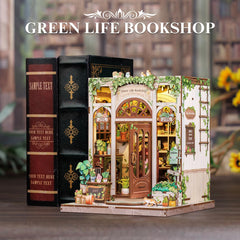 Fsolis Book Nook Kit LED lights illuminate the miniature room.