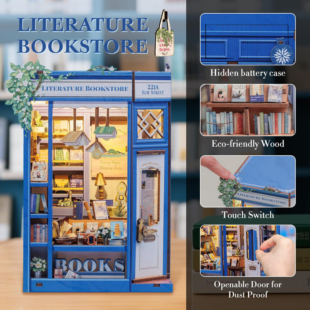 Fsolis Book Nook Kit LED lighting enhances the miniature atmosphere