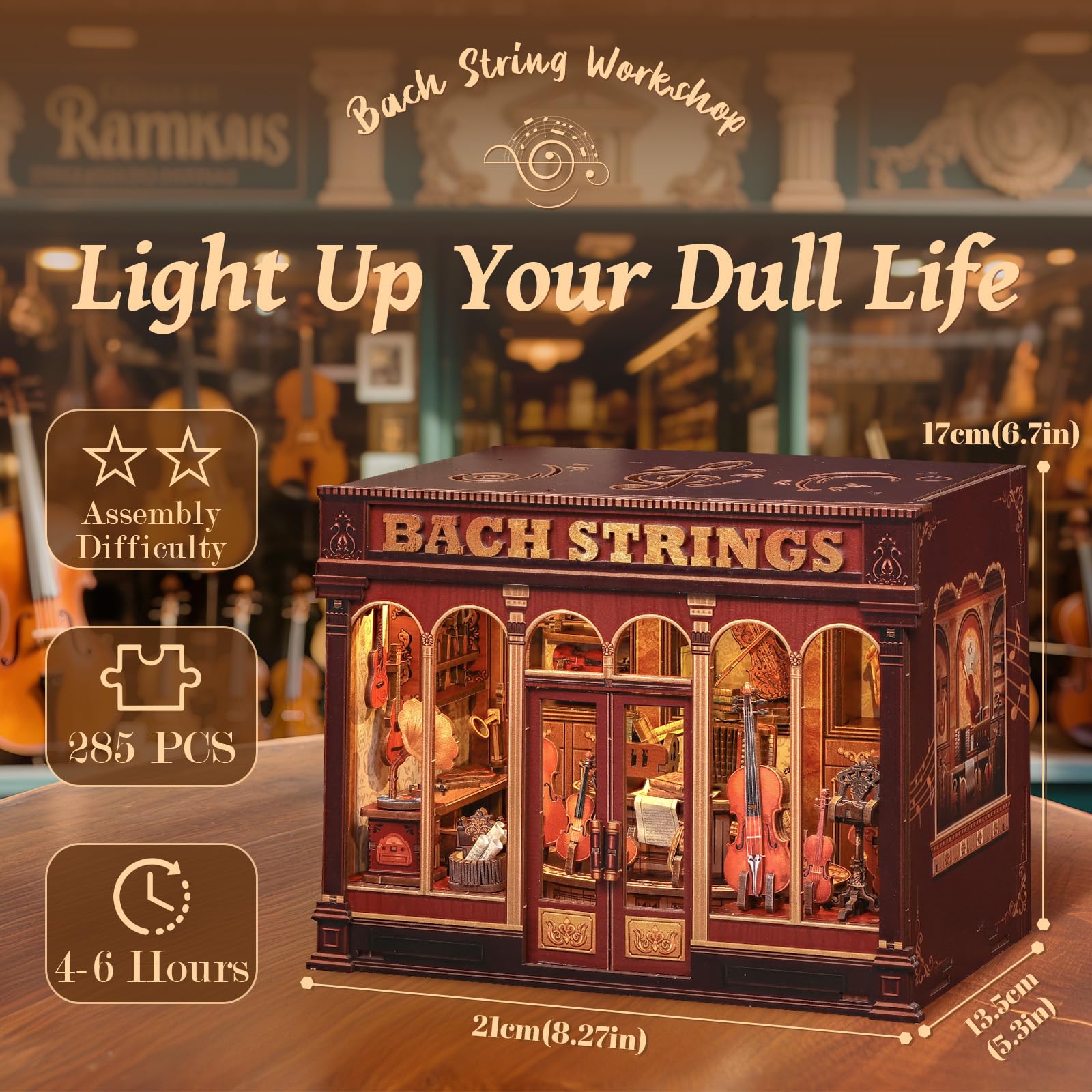Fsolis Book Nook Kit with LED lighting highlights a warm tiny scene on display