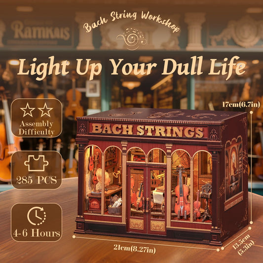 Fsolis Book Nook Kit with LED lighting highlights a warm tiny scene on display