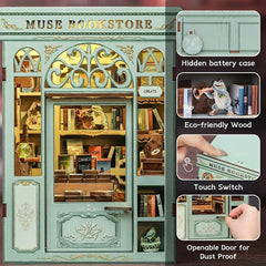 Miniature books and utensils included for authentic bookstore detail