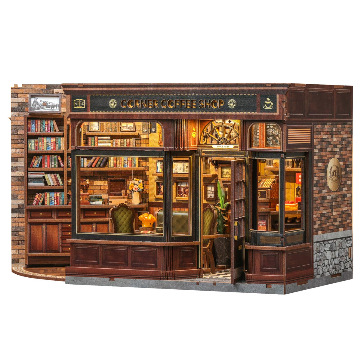 Fsolis Book Nook Kit open scene display for a cozy bookshelf centerpiece