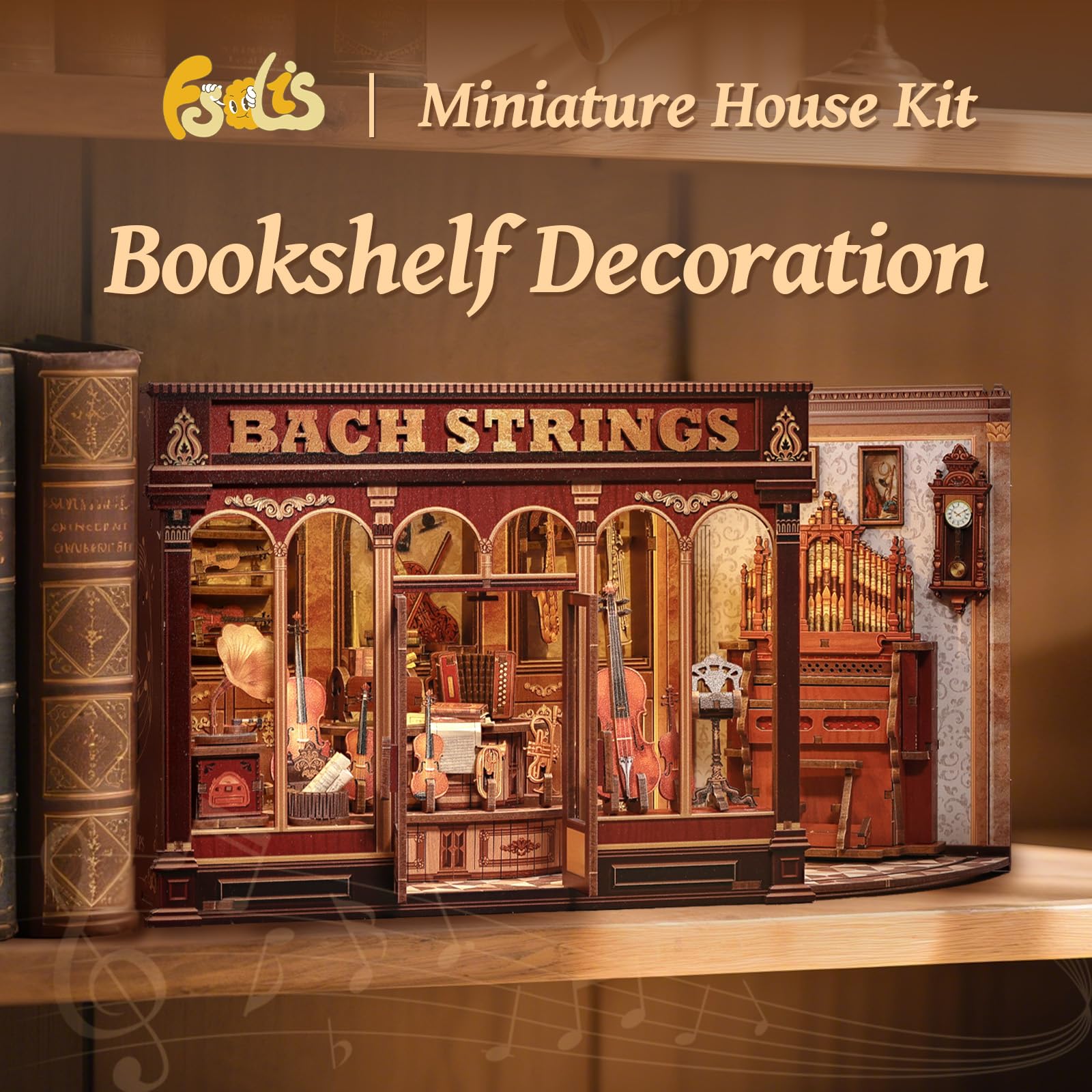 Fsolis Book Nook Kit on a shelf adds charming decor and personality to the room