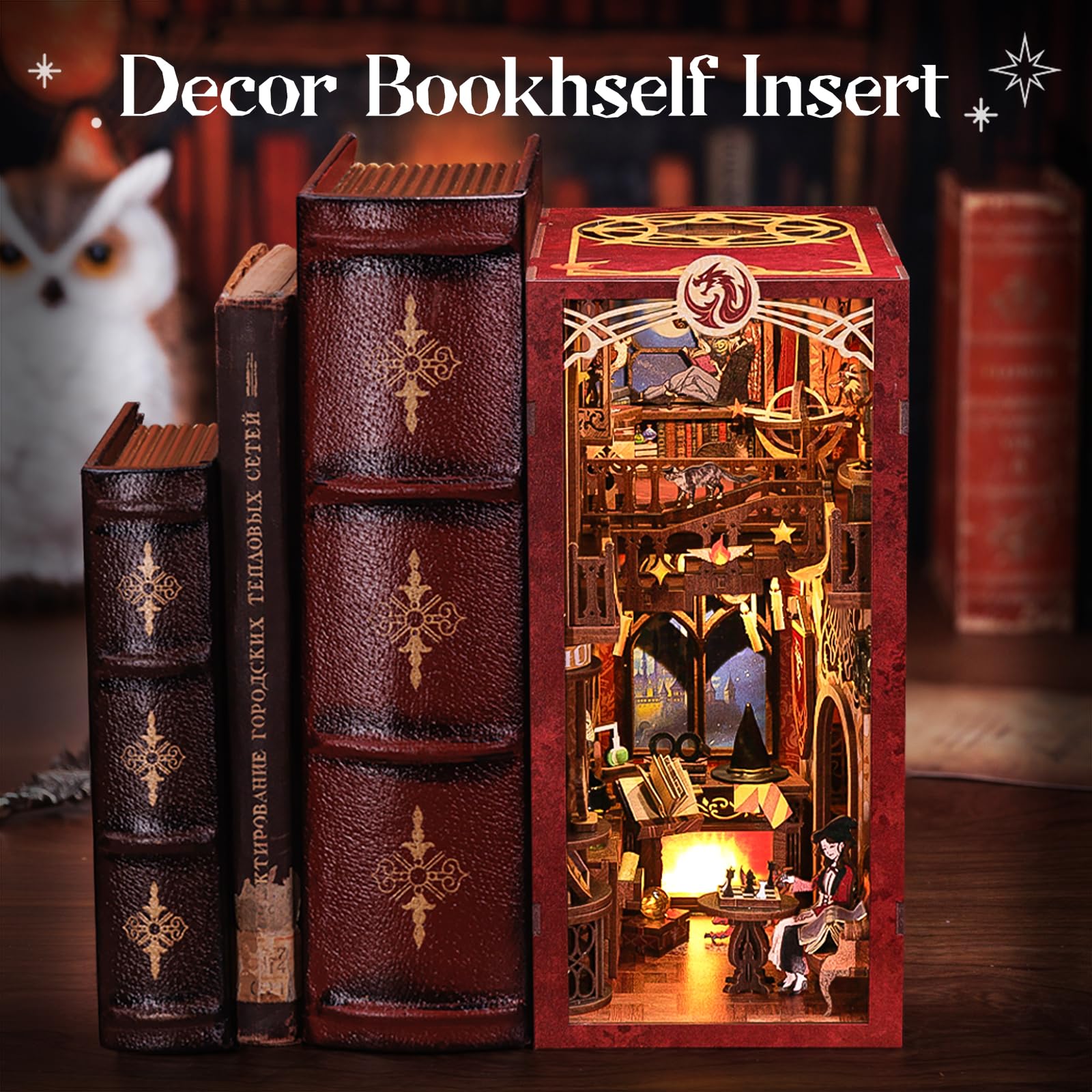 Fsolis Book Nook Kit decorates shelves with a charming miniature library insert