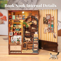 Fsolis Book Nook Kit tiny cat adds whimsy to scene