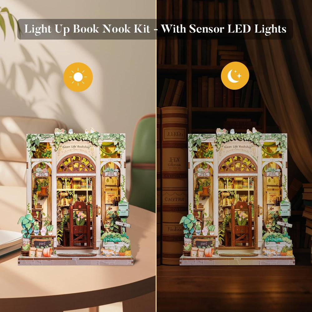 Fsolis Book Nook Kit tiny house model adds shelf charm.