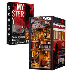 Fsolis Book Nook Kit train mystery case assembly with precise parts for shelves.