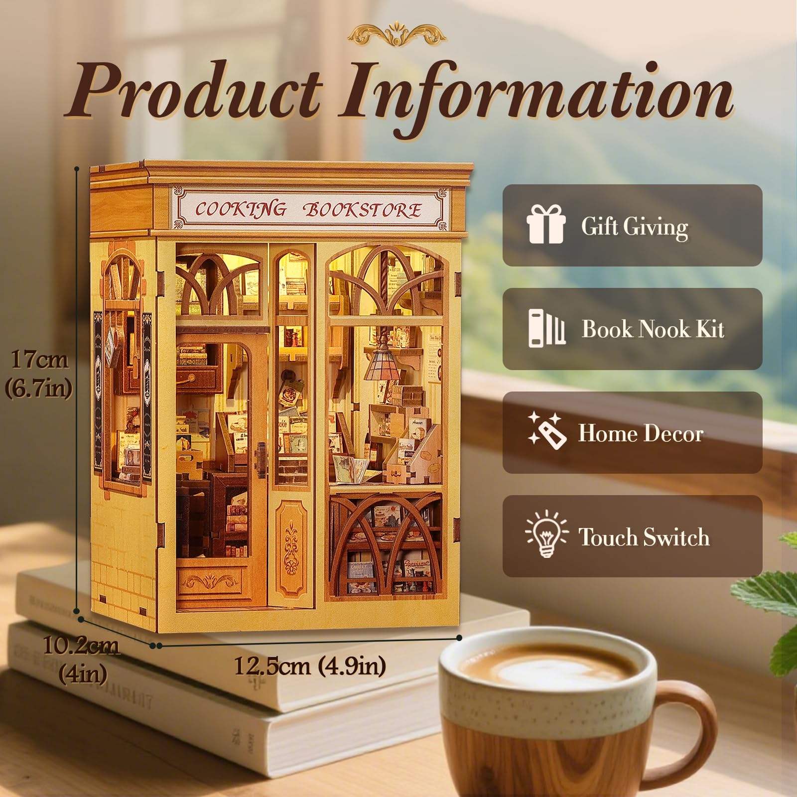 Fsolis Book Nook Kit: wooden pieces for a detailed miniature diorama.