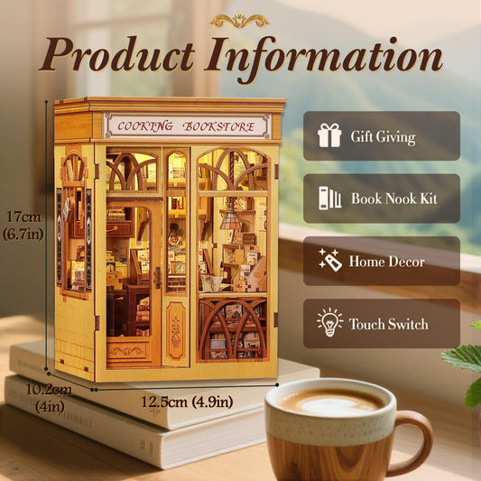Fsolis Book Nook Kit: wooden pieces for a detailed miniature diorama.