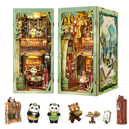 Fsolis Panda Bookshop assembly kit for shelves creates a charming miniature scene.