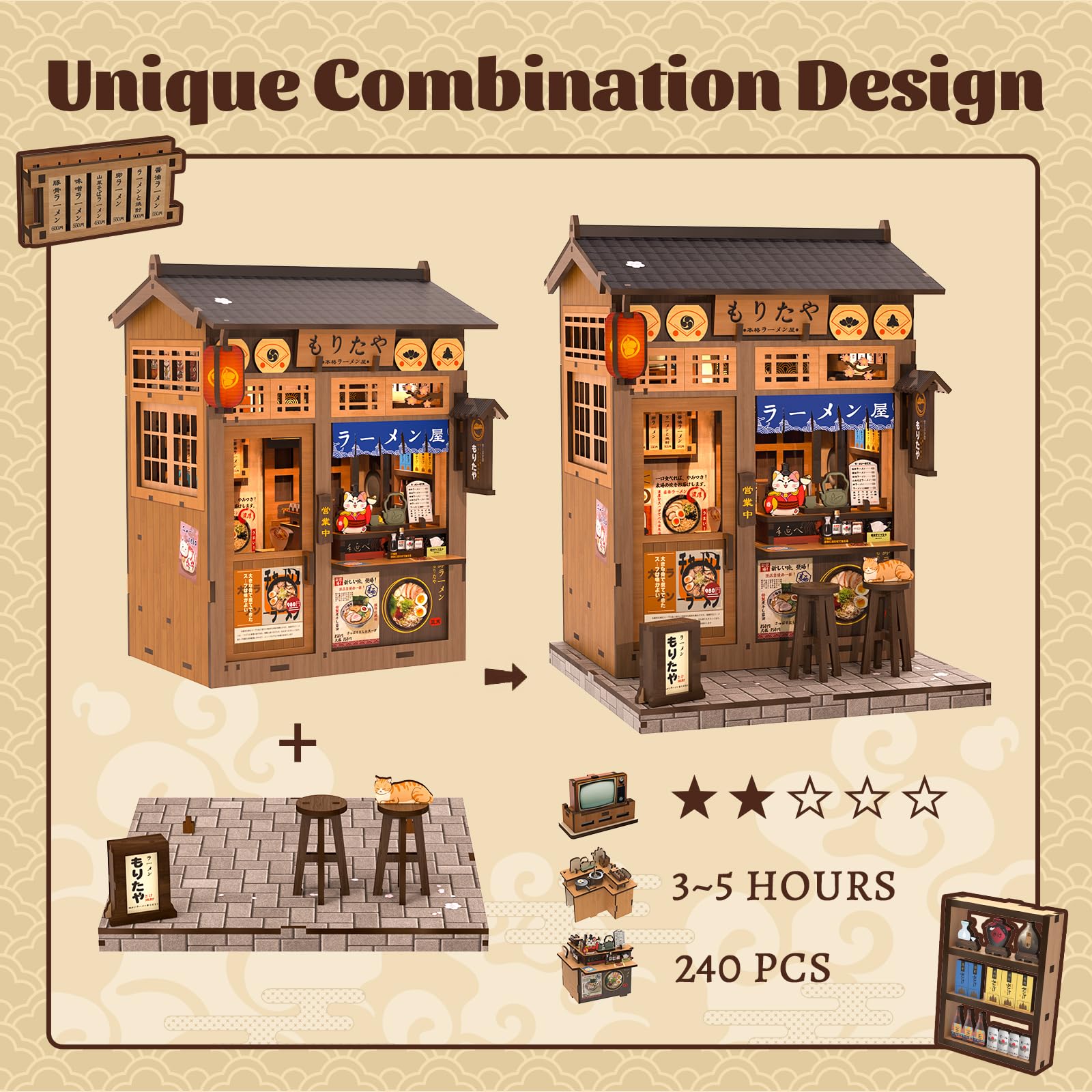 Fsolis Miniature ramen shop display to enhance shelf decor.