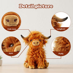 FSUGT Highland Cow brown plush adds soft décor to shelves.