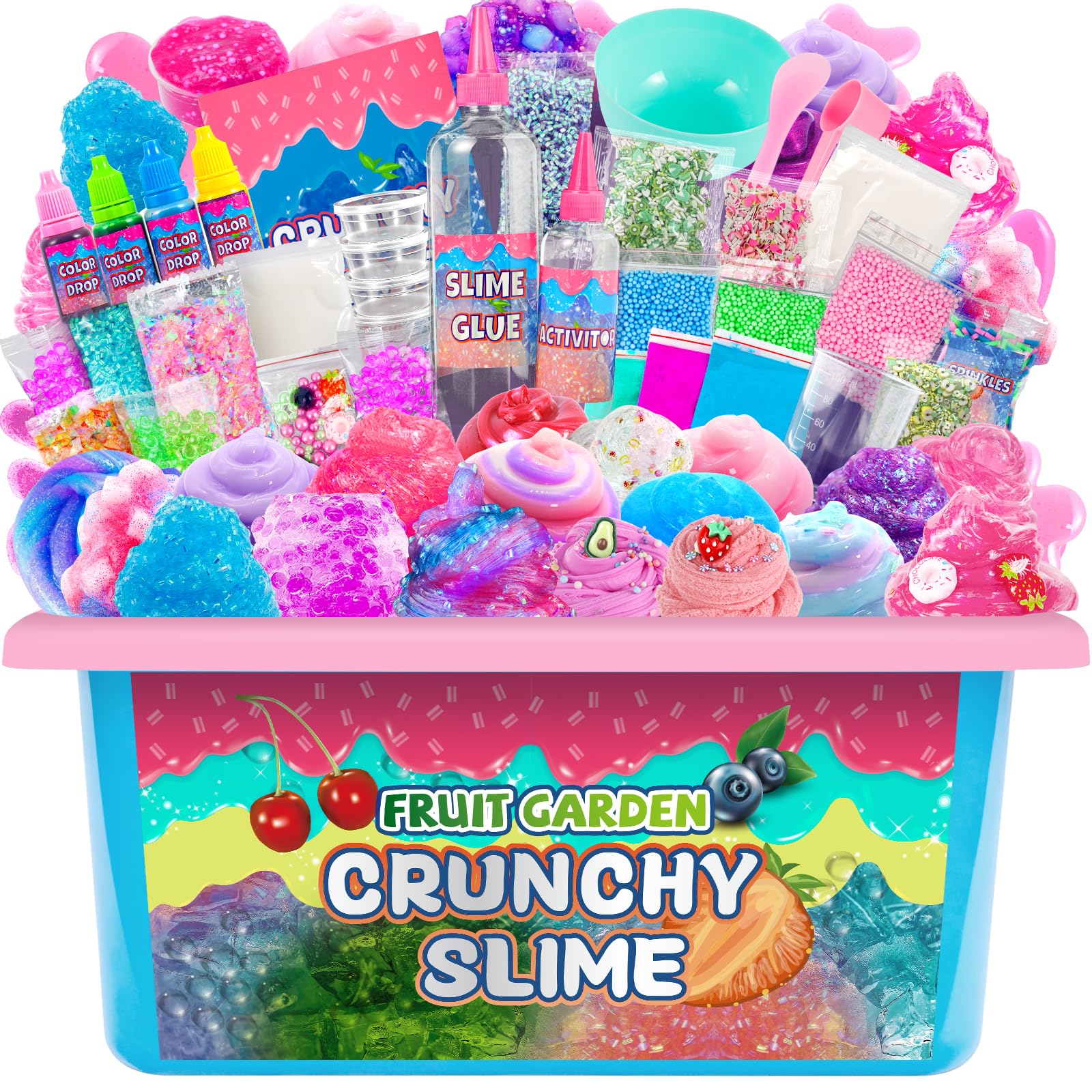 fsutvitg Unicorn Fruit Garden Slime Kit packaging showcases vibrant colors for creative play