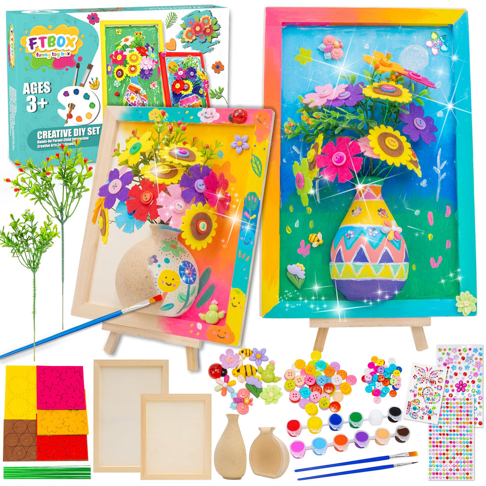 FTBox Crafts 3D felt flowers vase – a colorful kids' art keepsake.