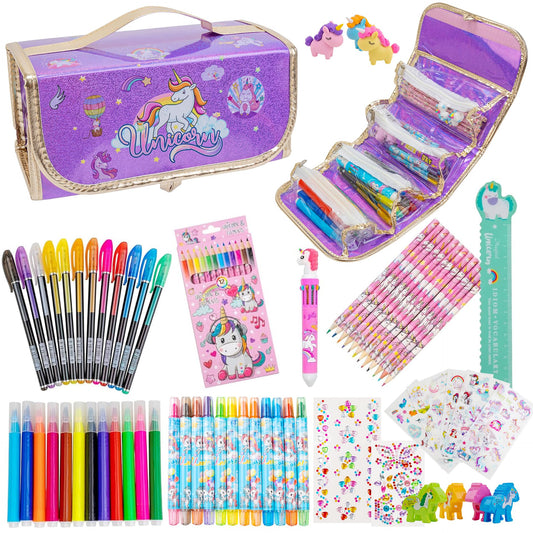 FTBox unicorn case with organized storage and portability for school and travel
