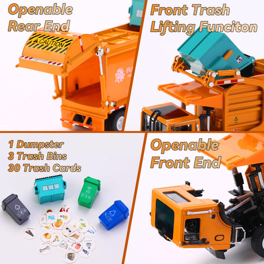 FUBARBAR garbage truck toy showing open doors for interactive pretend play.