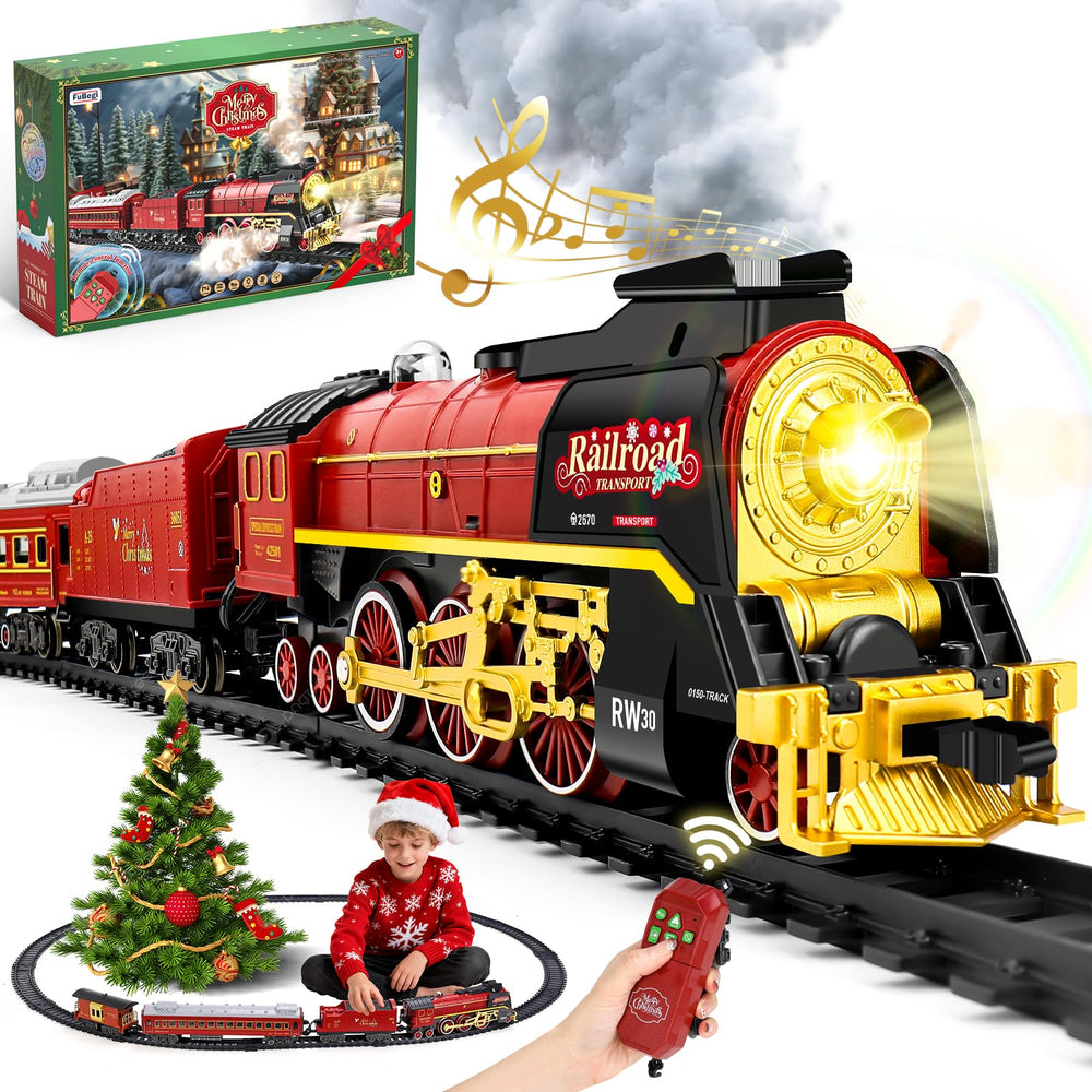 FuBegi Christmas train set with remote control for family fun and easy setup.
