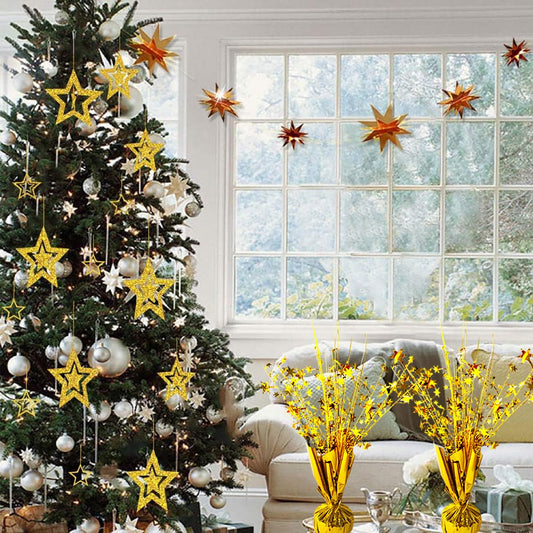 FUBININA gold foil pentagram centerpiece adds shine to celebrations.