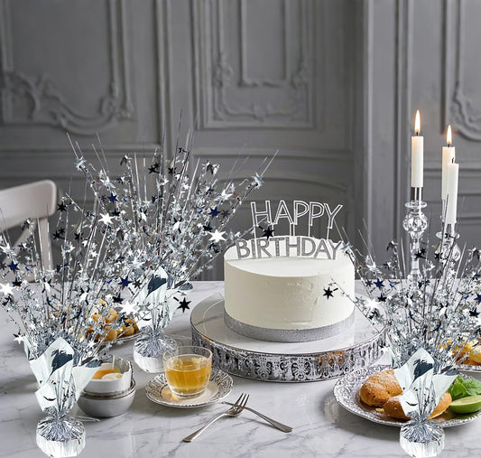 FUBININA silver foil pentagram star centerpiece for elegant events