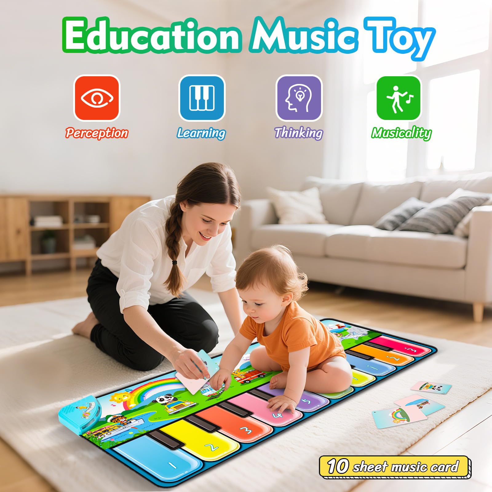 FUCEORUY Piano Mat kid-size keys are easy for tiny hands to press