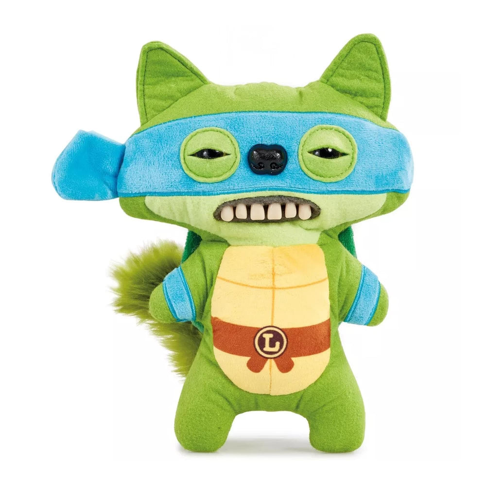 Fuggler Leonardo plush face with blue mask, ideal for display and cuddling.